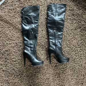 Aldo Black Leather Over-the-Knee Stiletto Boots